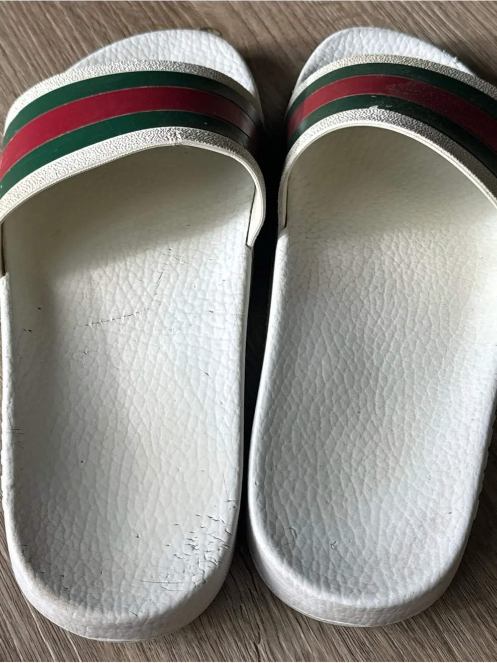 Gucci White Slides with Green and Red Stripes